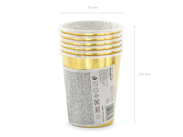 Popieriniai puodeliai 18-ajam gimtadieniui, aukso spalvos, 220 ml (6 vnt.)