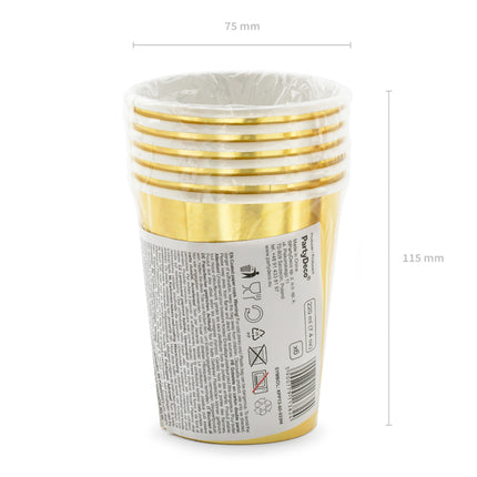 Popieriniai puodeliai 60-ajam gimtadieniui, aukso spalvos, 220 ml (6 vnt.)