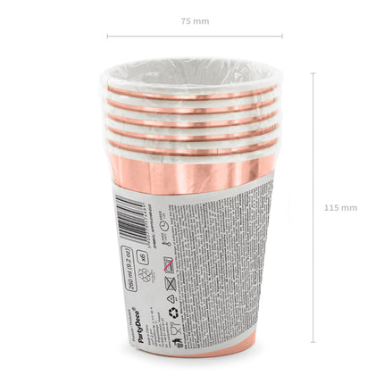 Popieriniai puodeliai "Happy Birthday!", rožinio aukso spalvos, 260 ml (6 vnt.)