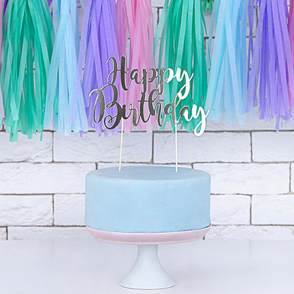 Torto viršūnėlė "Happy Birthday", sidabrinės spalvos, 22,5 cm