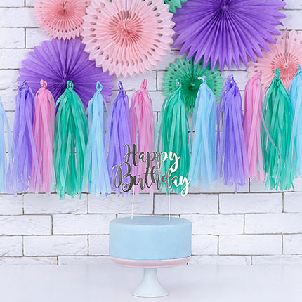 Torto viršūnėlė "Happy Birthday", sidabrinės spalvos, 22,5 cm