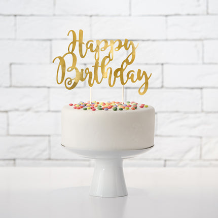 Torto viršūnėlė "Happy Birthday", auksinės spalvos, 22,5 cm