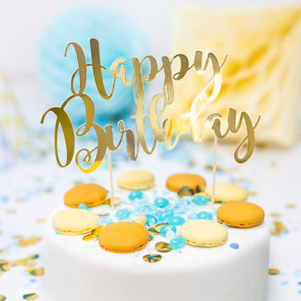 Torto viršūnėlė "Happy Birthday", auksinės spalvos, 22,5 cm