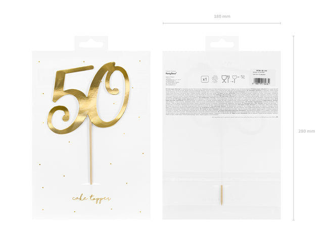 Torto viršūnėlė "50", auksinė, 20,5 cm