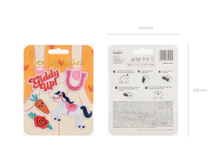 Klijuojami tekstiliniai lipdukai "Giddy up", spalvų mišinys, rinkinį sudaro 5 raštai (po 1 vnt. kiekvieno rašto), dydis apie 2-7 x 3,5-7 cm. (5 vnt.)