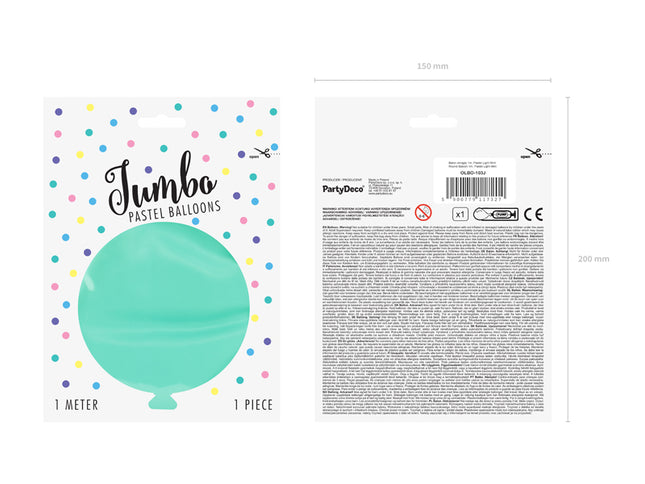 Apvalus balionas 1m, Pastelinė šviesiai mėtinės