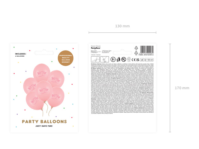 Lateksiniai balionai - "Bateliai", 30 cm, pastelinė rožinė (6 vnt.)