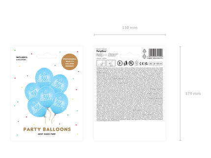 Balionai, 30 cm, "Happy Birthday", melsvi (6 vnt.)