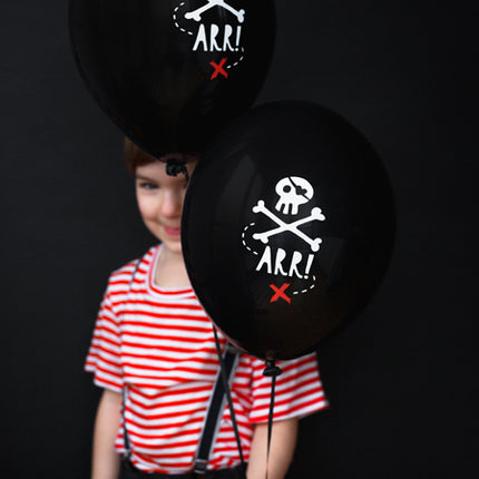 Lateksiniai stiprūs balionai - "Piratų vakarėlis", 30 cm, juodos spalvos (6 vnt.)