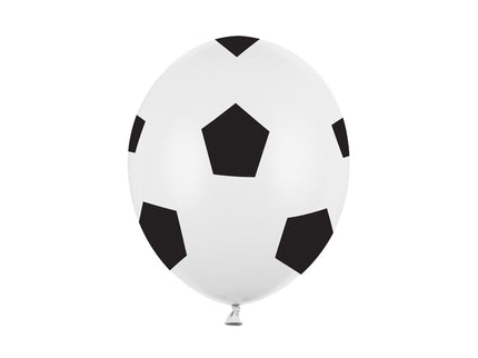 Lateksiniai stiprūs balionai „Futbolas“. Baltos spalvos, dydis apie 30 cm. Penkių pusių juoda spauda. Rinkinyje 6 vnt. balionų.