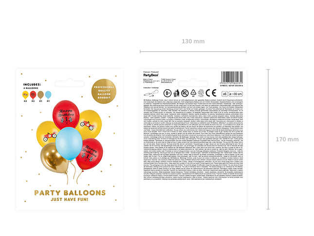 Balionai 30 cm "HappyBirthday", mišrus (1 pkt / 6 vnt.)