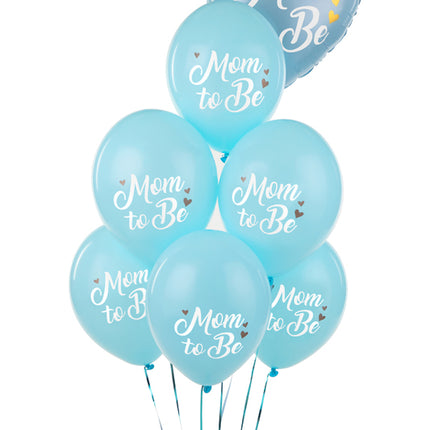 Lateksiniai balionai, "Mom to Be" (Būsima mama), 30 cm, pastelinė mėlyna (6 vnt.)
