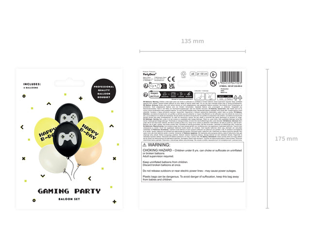 30 cm balionai, "Happy B-day", mišrus (6 vnt.)