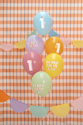 Lateksiniai balionai „Happy birthday - 1“, 30 cm (6 vnt.)