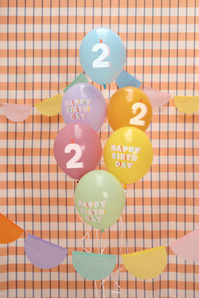 Lateksiniai balionai „Happy birthday - 2“, 30 cm (6 vnt.)