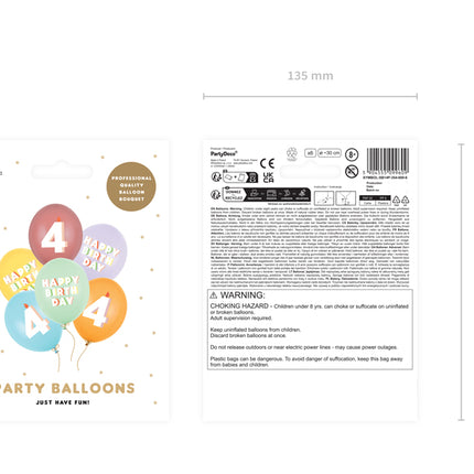 Lateksiniai balionai „Happy birthday - 4“, 30 cm (6 vnt.)