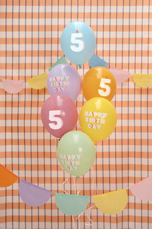 Lateksiniai balionai „Happy birthday - 5“, 30 cm (6 vnt.)