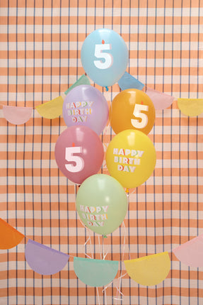 Lateksiniai balionai „Happy birthday - 5“, 30 cm (6 vnt.)