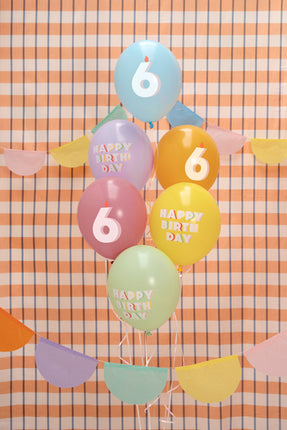 Lateksiniai balionai „Happy birthday - 6“, 30 cm (6 vnt.)