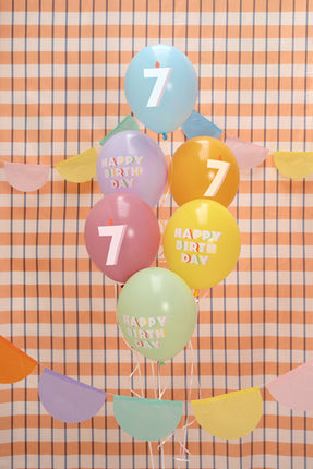 Lateksiniai balionai „Happy birthday - 7“, 30 cm (6 vnt.)