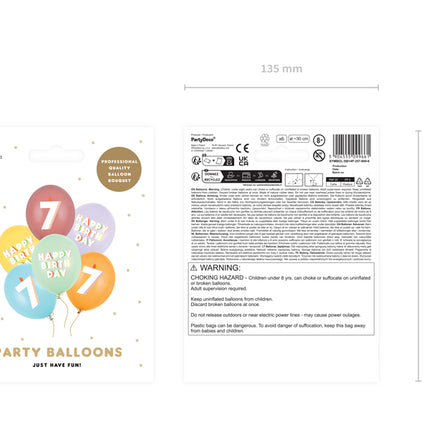 Lateksiniai balionai „Happy birthday - 7“, 30 cm (6 vnt.)