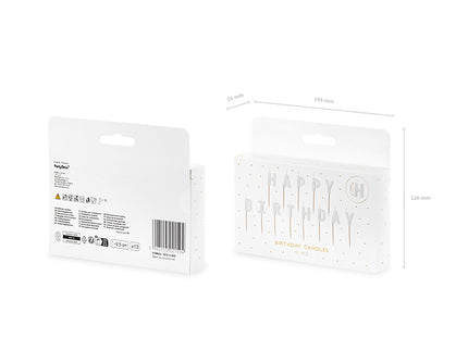 Gimtadienio žvakės "Happy Birthday", 2,5 cm, baltos spalvos (13 vnt.)