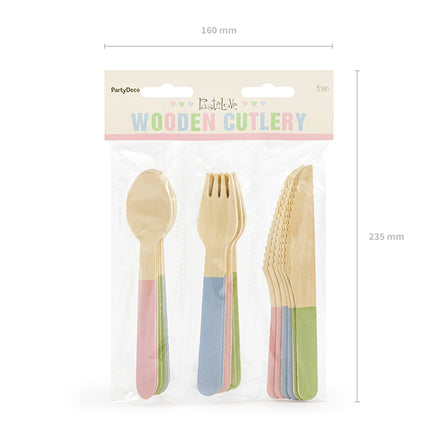 Mediniai stalo įrankiai, įvairių spalvų, 16 cm (18 vnt.)