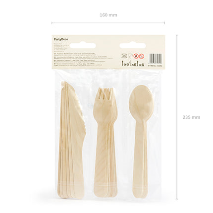 Mediniai stalo įrankiai, įvairių spalvų, 16 cm (18 vnt.)