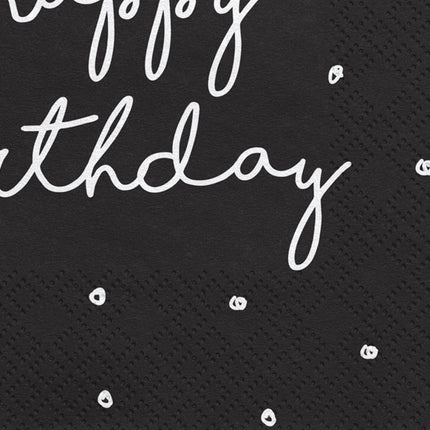 Servetėlės "Happy Birthday", juodos, 33x33 cm (20 vnt.)