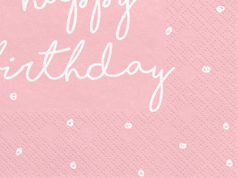 Servetėlės "Happy Birthday", rožinės, 33x33 cm (20 vnt.)