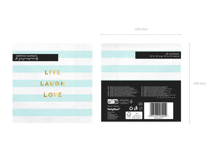 Servetėlės - "Live Laugh Love", šviesiai mėlynos, 33x33 cm (20 vnt.)