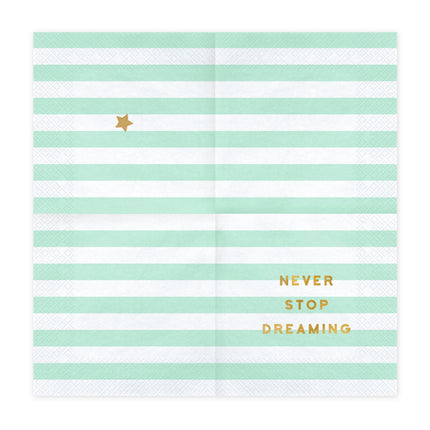 Servetėlės - "Never stop dreaming", mėtinės, 33x33 cm (20 vnt.)