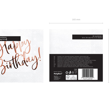 Servetėlės "Happy Birthday", baltos, 33x33 cm (20 vnt.)