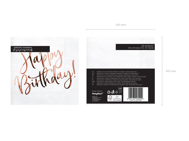 Servetėlės "Happy Birthday", baltos, 33x33 cm (20 vnt.)