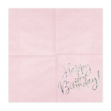 Servetėlės "Happy Birthday", šviesiai rožinės, 33x33 cm (20 vnt.)