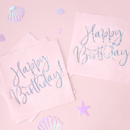 Servetėlės "Happy Birthday", šviesiai rožinės, 33x33 cm (20 vnt.)