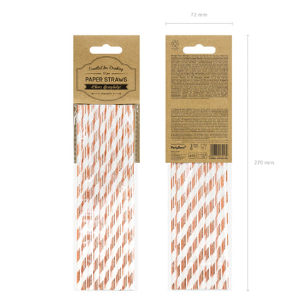 Popieriniai šiaudeliai, šviesiai rožinio aukso spalvos, 19,5 cm (10 vnt.)