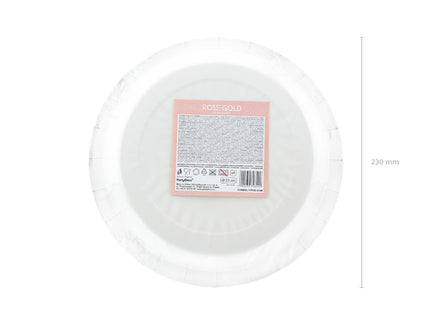 Popierinės apvalios lėkštės, rožinio aukso spalvos, 23 cm (6 vnt.)