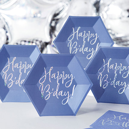 Lėkštės "Happy B'day!", tamsiai mėlynos spalvos, 20 cm (6 vnt.)