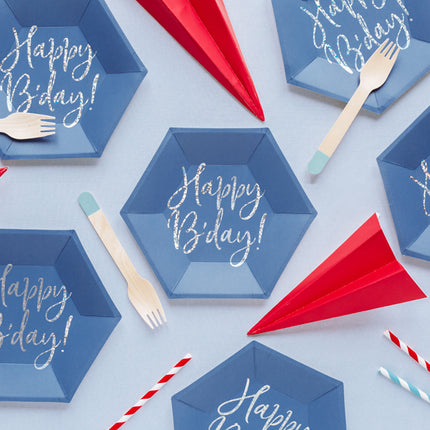 Lėkštės "Happy B'day!", tamsiai mėlynos spalvos, 20 cm (6 vnt.)