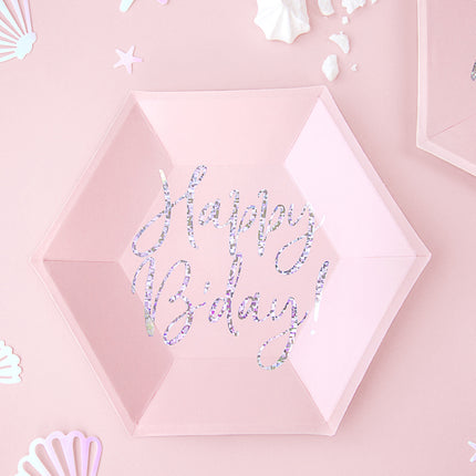 Lėkštės "Happy B'day!", šviesiai rožinės spalvos, 20 cm (6 vnt.)