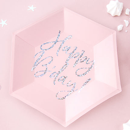 Lėkštės "Happy B'day!", šviesiai rožinės spalvos, 20 cm (6 vnt.)