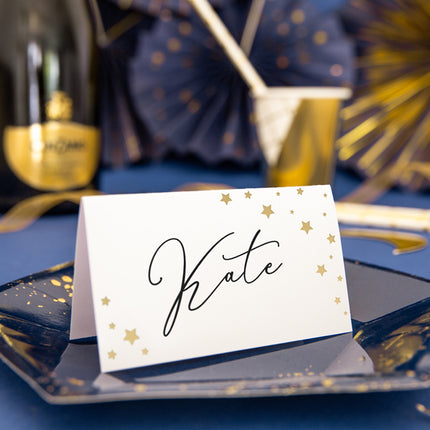 Vietų kortelės "Let's Celebrate", su auksinėmis žvaigždutėmis, 9.5x5.5 cm (10 vnt.)