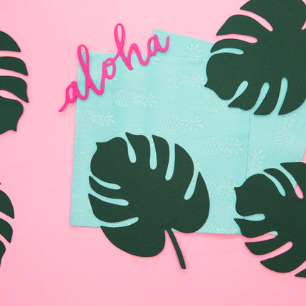 Vietų kortelės "Aloha - Monstera", lapų formos, žalios (6 vnt.)