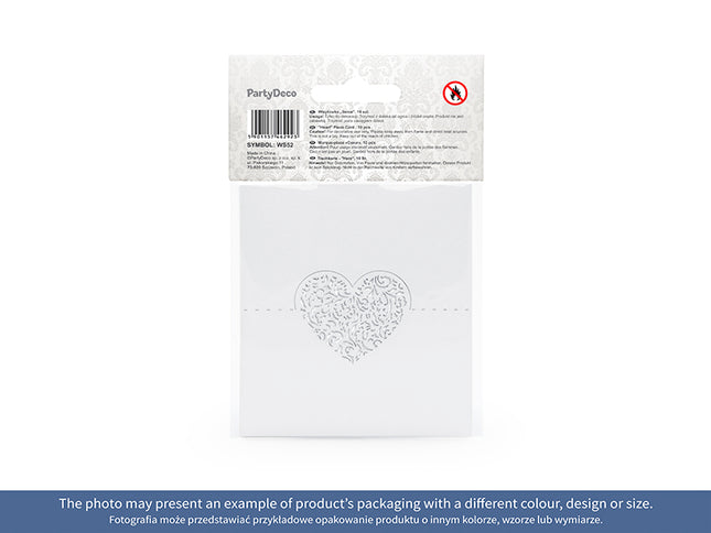 Vietos kortelės "Širdis", 9 x 6.5 cm (10 vnt.)